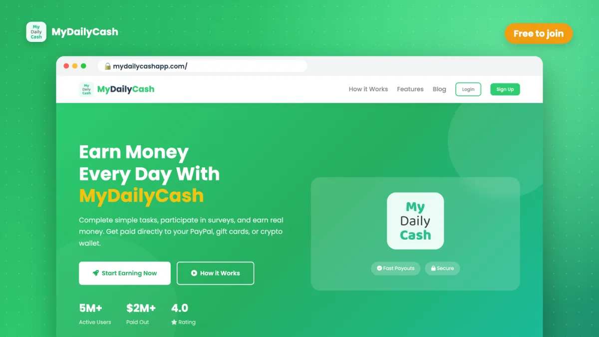 My Daily Cash homepage – earn money every day with MyDailyCash